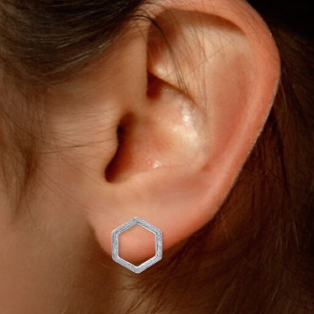 NEW - Silver Hexagon Geometric Open Frame Stud Earrings